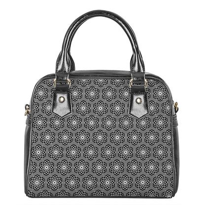 White And Black Lotus Pattern Print Shoulder Handbag