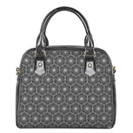 White And Black Lotus Pattern Print Shoulder Handbag