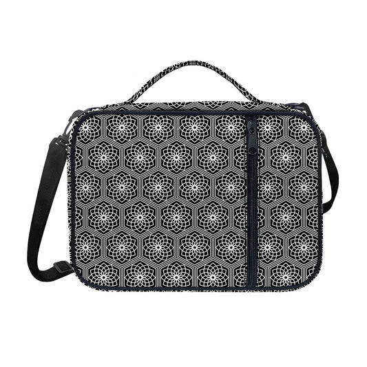 White And Black Lotus Pattern Print Shoulder Strap Bible Bag