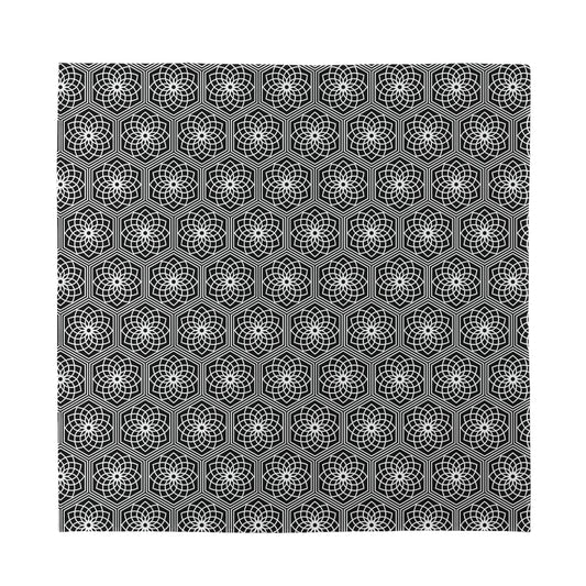 White And Black Lotus Pattern Print Silk Bandana