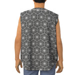 White And Black Lotus Pattern Print Sleeveless Baseball Jersey