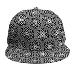 White And Black Lotus Pattern Print Snapback Cap