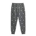 White And Black Lotus Pattern Print Sweatpants