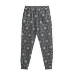 White And Black Lotus Pattern Print Sweatpants