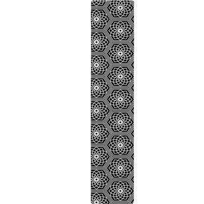 White And Black Lotus Pattern Print Table Runner