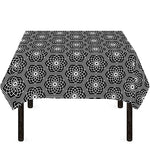 White And Black Lotus Pattern Print Tablecloth