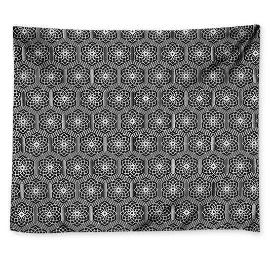 White And Black Lotus Pattern Print Tapestry
