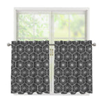 White And Black Lotus Pattern Print Tier Curtains