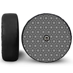 White And Black Lotus Pattern Print Tire Cover With Camera Hole