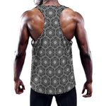 White And Black Lotus Pattern Print Training Tank Top