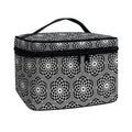 White And Black Lotus Pattern Print Travel Makeup Bag