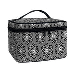 White And Black Lotus Pattern Print Travel Makeup Bag