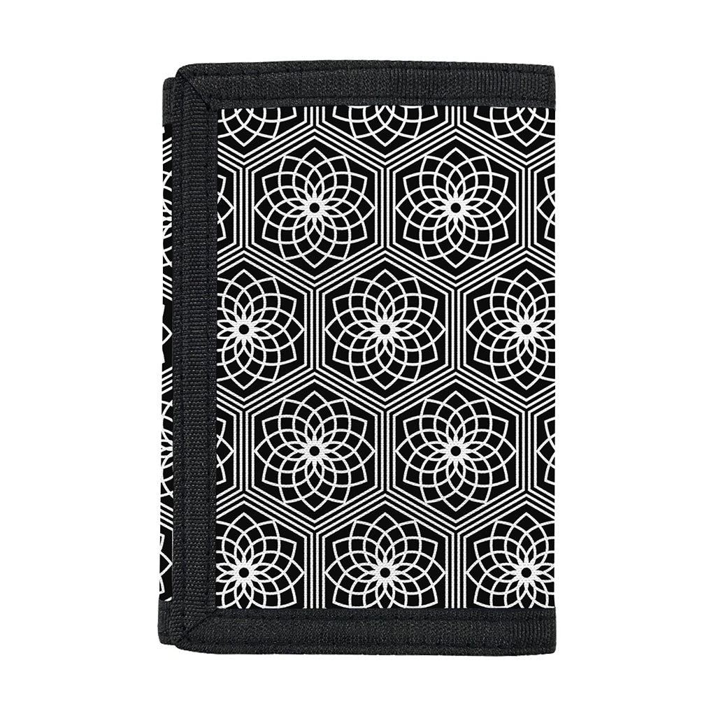 White And Black Lotus Pattern Print Trifold Wallet