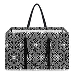 White And Black Lotus Pattern Print Utility Tote Bag