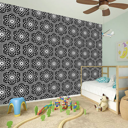 White And Black Lotus Pattern Print Wall Sticker
