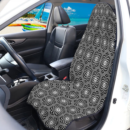 White And Black Lotus Pattern Print Waterproof Car Seat Cover