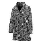 White And Black Lotus Pattern Print Women's Bathrobe