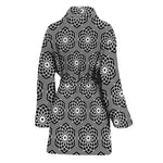 White And Black Lotus Pattern Print Women's Bathrobe
