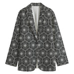 White And Black Lotus Pattern Print Women's Blazer
