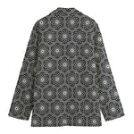 White And Black Lotus Pattern Print Women's Cotton Blazer