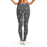 White And Black Lotus Pattern Print Women's Leggings