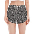 White And Black Lotus Pattern Print Women's Split Running Shorts