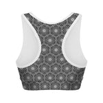 White And Black Lotus Pattern Print Women's Sports Bra
