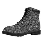 White And Black Lotus Pattern Print Work Boots