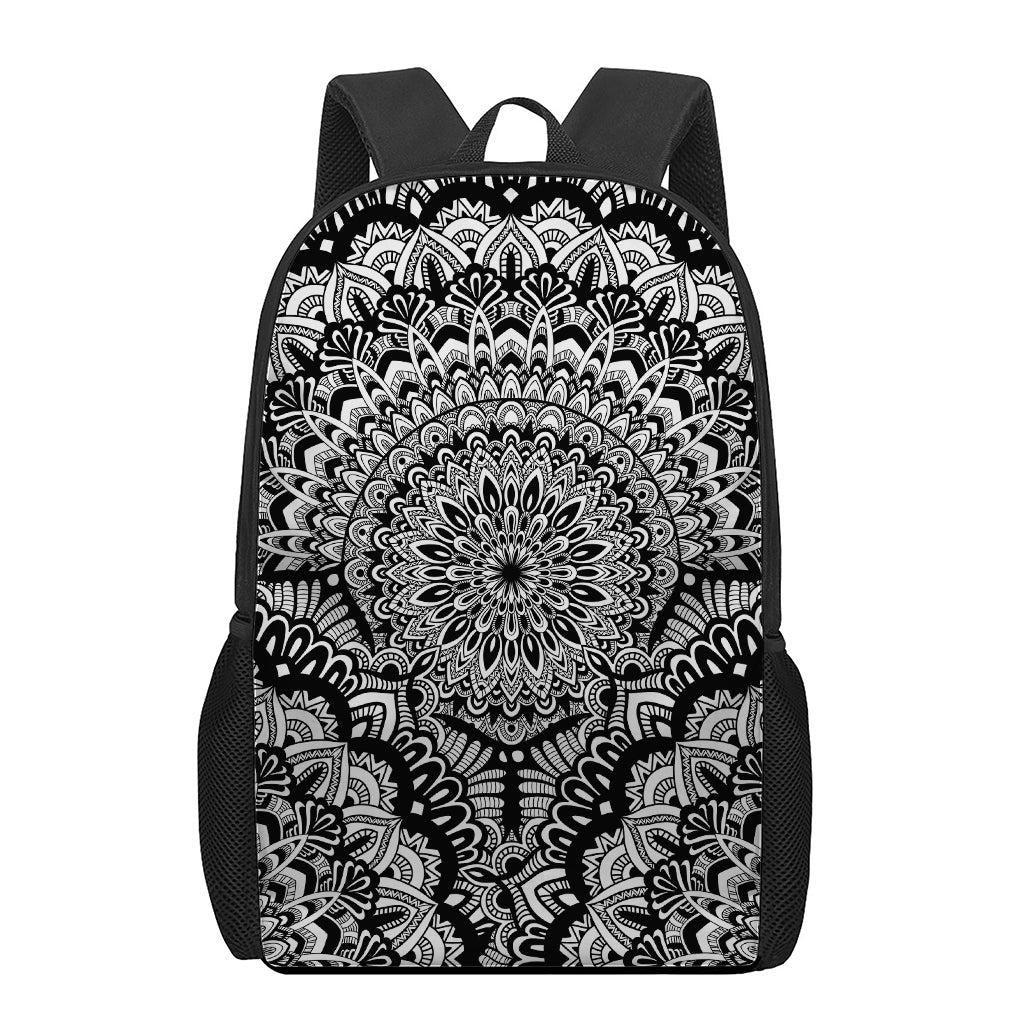 White And Black Mandala Print 17 Inch Backpack