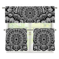 White And Black Mandala Print 3 Piece Kitchen Curtains
