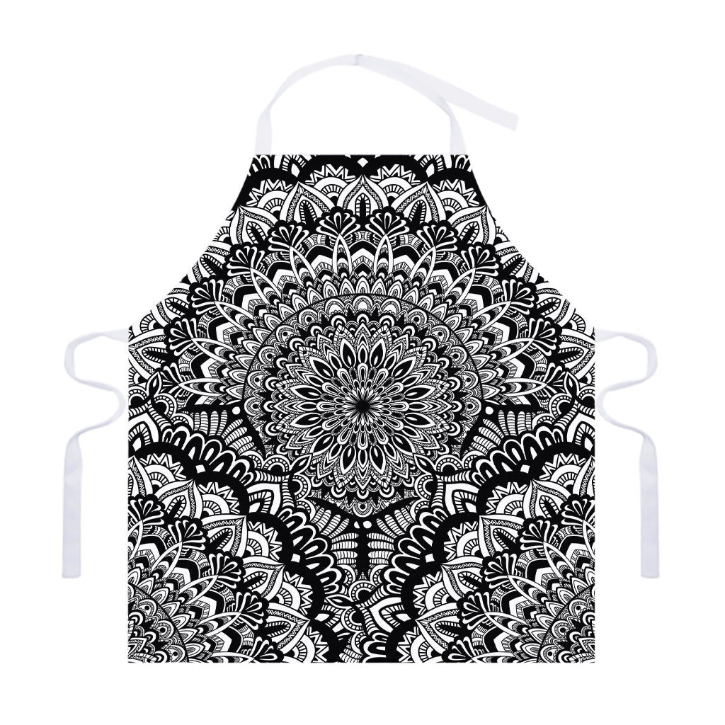 White And Black Mandala Print Adjustable Apron