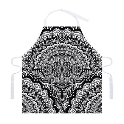 White And Black Mandala Print Adjustable Apron
