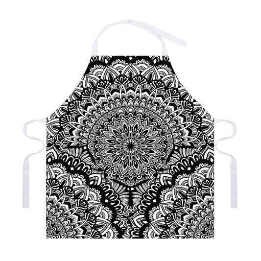White And Black Mandala Print Adjustable Apron