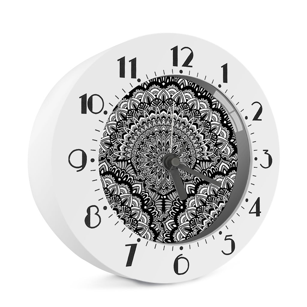 White And Black Mandala Print Alarm Clock
