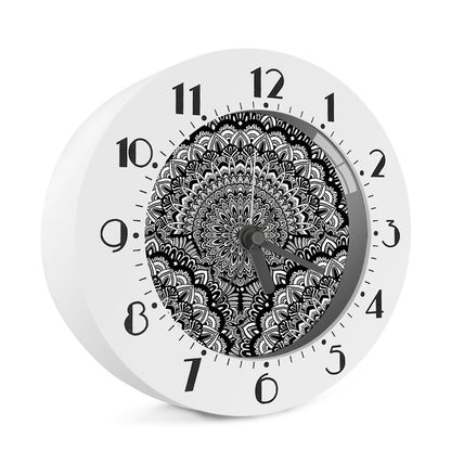 White And Black Mandala Print Alarm Clock