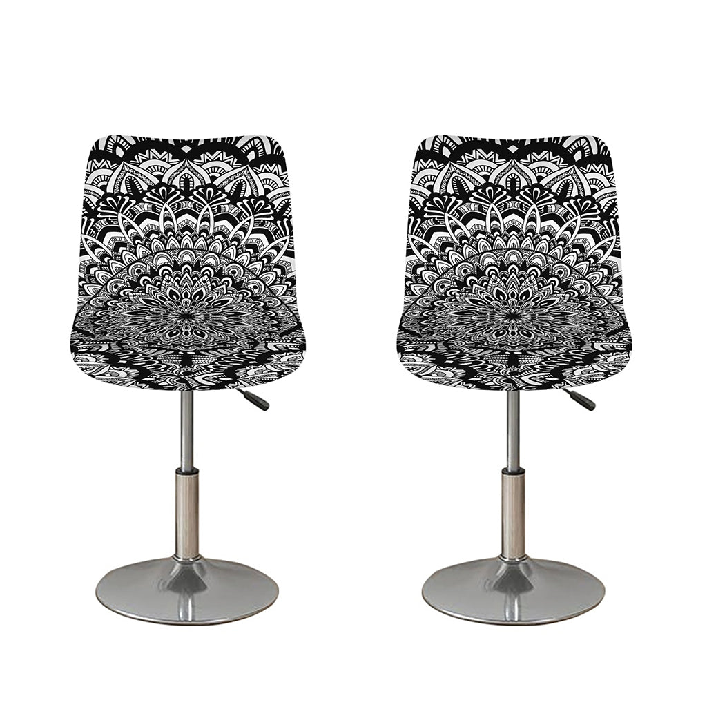 White And Black Mandala Print Bar Stool Covers