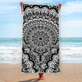 White And Black Mandala Print Beach Towel
