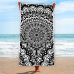 White And Black Mandala Print Beach Towel