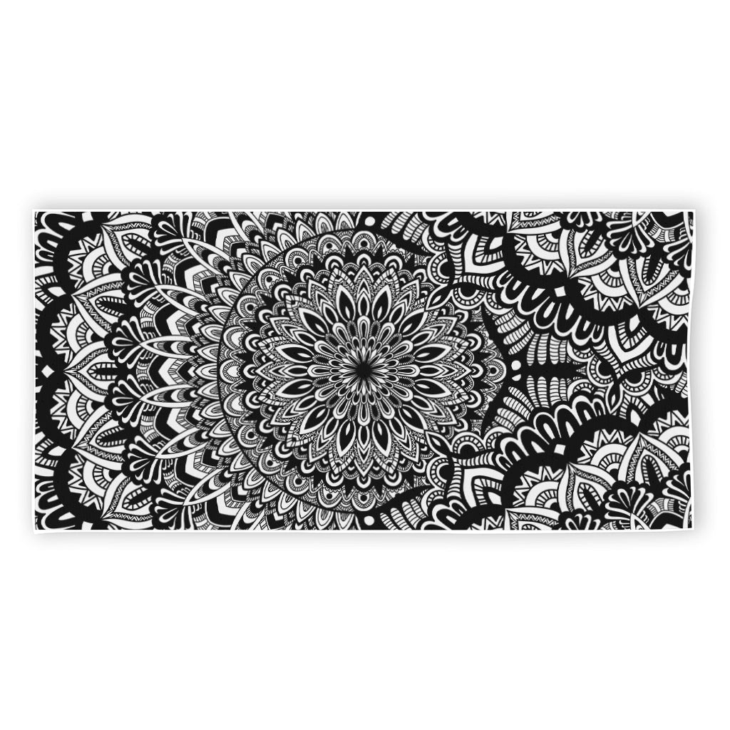White And Black Mandala Print Beach Towel