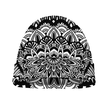 White And Black Mandala Print Beanie