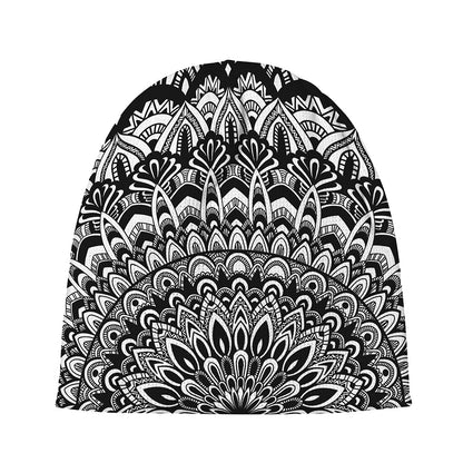 White And Black Mandala Print Beanie
