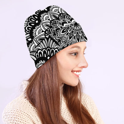 White And Black Mandala Print Beanie