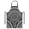 White And Black Mandala Print Bib Apron With Pocket