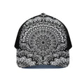 White And Black Mandala Print Black Mesh Trucker Hat