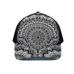 White And Black Mandala Print Black Mesh Trucker Cap