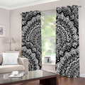 White And Black Mandala Print Dimout Grommet Curtains