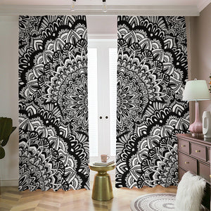 White And Black Mandala Print Blackout Pencil Pleat Curtains