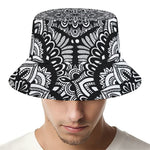 White And Black Mandala Print Bucket Hat