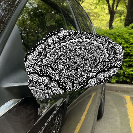 White And Black Mandala Print Car Side Mirror Covers