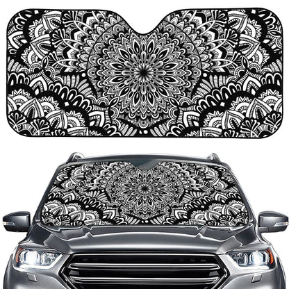 White And Black Mandala Print Car Windshield Sun Shade